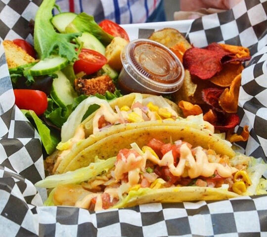 Fish taco with honey-chipotle mayo